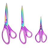 Craft Scissors Set of 3 Pack, All Purpose Sharp Titanium Blades Shears, Comfort Grip Handle, Multipurpose Fabric Scissors Tool Great for Adults, Office, Sewing, School and Home Supplies, Purple