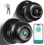 Fingerprint Door Lock, Smart Fingerprint Door Knob with Lock, Biometric Door Lock with App Control & Key, Keyless Thumbprint Entry Door Lock for Bedroom, Front Door, Home, Apartment Office and Garages