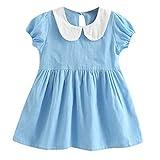 ZHEMO Toddler Baby Kids Girls Ruffles Ruched Princess Dresses Puff Sleeve Frills Doll Collar Skirt Dress Clothes 12M-5Y (Light blue, 18-24 Months)