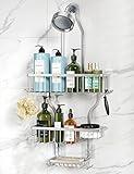 YASONIC Shower Caddy Hanging - Never Rust Shower Organizer - Aluminum Over The Shower Head Caddy with 10 Hooks for Razor/Sponge - Shower Rack with Soap Basket - Silver