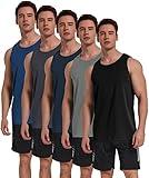 TELALEO 5 Pack Men's Workout Tank Tops Sleeveless Mesh Muscle Gym Shirt Quick Dry Black/Gray/Charcoal/Navy/Blue M