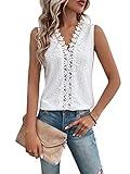 OYOANGLE Women's Guipure Lace V Neck Vest Tank Top Sleeveless Workwear Office Blouse White M