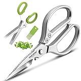 ONEBOM Kitchen Shears 2 Pack,Multi-Function Kitchen Scissors Heavy Duty Sharp 304 Stainless Steel, Apartment Kitchen Accessories Cooking Shears for Chicken,Meat,Fish,Poultry(Sliver)