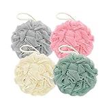 Rnoafmu Shower Loofah Bath Sponge, 60G Loofah Exfoliating Body Scrubber, 4 Color Mesh Shower Pouf Balls for Body Wash (Ice Cream)