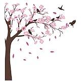 BWCXXZH Large Pink Flower Tree Wall Stickers, Removable DIY Romantic Peach Blossom Tree Wall Murals Peel and Stick 3D Wall Art Stickers Murals Home Decor for Gilrs Bedroom Nursery Rooms Living Room