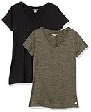 Amazon Essentials Women's Tech Stretch Short-Sleeve V-Neck T-Shirt (Available in Plus Size), Pack of 2, Black/Olive Space Dye, Large