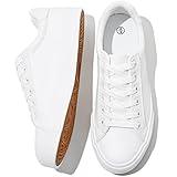 SERNIAL Women's White Tennis Shoes PU Leather Sneakers Casual Walking Shoes for Women(White,US8)