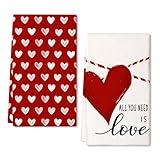 ARKENY Mothers Day Kitchen Towels Set of 2,Red Heart Love Dish Towels 18x26 Inch Drying Dishcloth,Farmhouse Home Decoration AD133