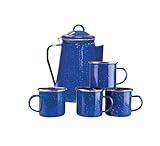 Stansport Enamel Percolator Coffee Pot & 4 Mug Set (11230),Blue