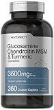 Horbäach Glucosamine Chondroitin MSM | 3600 mg | 360 Caplets | Advanced Formula with Turmeric | Non-GMO, Gluten Free