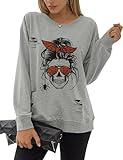 Blooming Jelly Women's Halloween Sweatshirts Skull Graphic T Shirts Long Sleeve Tops Crewneck Gothic Fall Clothes 2024 (Small, Gray-Spider)