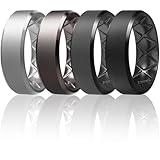 Egnaro Silicone Ring Men, Inner Arc Ergonomic Breathable Design, Mens Silicone Wedding Band 4 Rings / 1 Ring Rubber Wedding Bands, 9mm Wide-2.5mm Thick