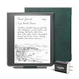 Kindle Scribe Essentials Bundle including Kindle Scribe (16 GB), Basic Pen, Brush Print Folio Cover with Magnetic Attach - Foliage Green, and Power Adapter