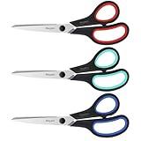 3-Pack 8" Heavy Duty Scissors with Ultra Sharp Blades and Comfort Grip Handles - For Office, Home, School, Sewing, and Crafts