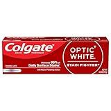 Colgate Optic White Stain Fighter Whitening Toothpaste, Clean Mint Flavor, Safely Removes Surface Stains, Enamel-Safe for Daily Use, Teeth Whitening Toothpaste with Fluoride, 4.2 Oz Tube