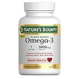 Nature's Bounty Omega 3, Plant-Based Omega 3 Fatty Acid Suppement, 520mg, Supports Whole Body Health Including Heart, Skin, Joint, 30 Vegetarian Softgels, Fish Oil Alternative, Omega 3 Supplements