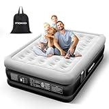 MoKo Air Mattress Queen with Built in Pump, 18'' Luxury Inflatable Mattress, 3 Min Fast Blow up Mattress with Dual-Chamber, Comfort Top - Velvety Air Bed for Home, Camping, Travel, Guests, Black/Gray