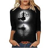 Generic Black of Friday Halloween Cotton Shirts for Women 2024 Fall Trendy 3/4 Sleeve Tunic Tops Funny Ghost Pumpkin Print Pullover Blouse Winter Holiday Workout Crewneck Sweatshirt Tshirt, Large