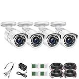 ZOSI 4 Pack 2MP 1080p HD-TVI Home Security Camera Outdoor Indoor 1920TVL,36PCS LEDs,120ft Night Vision, 105°View Angle, Weatherproof Surveillance CCTV Bullet Camera