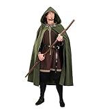 JPXH Renaissance Hooded Cape Witch Cloak with Hood Medieval Hobbit Halloween Costume-Green