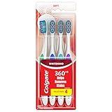 Colgate 360 Optic White Whitening Toothbrush, Adult Soft Toothbrush with Whitening Cups, Helps Whiten Teeth and Removes Odor Causing Bacteria, 4 Pack