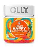 OLLY Hello Happy Gummy Worms, Mood Balance Support, Vitamin D, Saffron, Adult Chewable Supplement, Tropical Zing - 60 Count