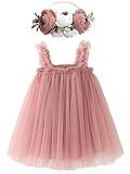 BGFKS Layered Tulle Tutu Dress for Toddler Girls,Baby Girl Rainbow Tutu Princess Skirt Set with Flower Headband.(Dusty Rose,12 Months)