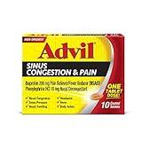 Advil Sinus Congestion and Pain, Sinus Relief Medicine, Pain Reliever and Fever Reducer with Ibuprofen and Phenylephrine HCl - 10 Coated Tablets