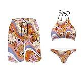 KEIAHUAN Couple Swimwear Matching Set His and Hers Matching Swimsuit Abstract Hippie Flower Design Women 2 Piece Bikini Set Halter Tank Top High Waisted Underwear-S