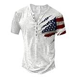 American Flag Shirts for Men Deals Retro Distressed Patriotic Graphic Short Sleeve Button-Down T-Shirt 4th of July 1776 Novelty Funny Independence Day T-Shirt V Neck Casual Summer Henley Shirts