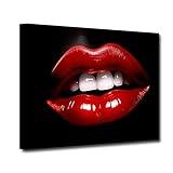 CXHOSTENT Red Lips Canvas Wall Art Abstract Black Red Woman Lips Art Poster Fashion Sexy Red Lip Pictures for Girls Room Decor Framed (Lips-1, 12.00"x18.00")