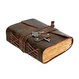 LEATHER VILLAGE Leather Bound Vintage Journal for Women & Men - 7"X5"(A7), Rustic Mocha Brown, 200 Pages of Antique Deckle Edges Watercolor Paper-Book of Shadows|SpellBook|Sketchbook - Handmade