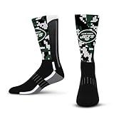 For Bare Feet NFL Men Women Team Color Logo Game Day Digi Mashup Performance Warm & Cold Weather Comfort Crew Sock (New York Jets - Black, Adult Large)