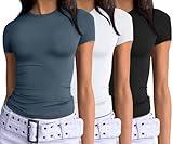 AUTOMET Black T Shirts Set Casual Basic Going Out Tops Short Sleeve Summer Shirts Crop Tops for Women Shirts Tight Y2k Cute Basic 2024 Trendy Baby tee Teen Girls Clothes Black,White,Haze Blue S