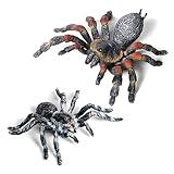 SCAHOW Realistic Fake Spiders, 2pcs Plastic Spider Toys Figures with Giant Whiteknee Tarantula, Educational Insect Animal Figures for Kids Toddlers, Halloween Decoration Prank Props