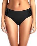 Tempt Me Women Black Bikini Bottoms Mid Waist Ruched Bathing Suit Swimsuit Full Coverage Swim Bottom M