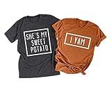 She's My Sweet Potato I Yam Shirt Thanksgiving Matching Couples Shirt for Husband and Wife Casual Short Sleeve Tops (M, Women Brown)