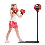 Costzon Punching Bag with Stand, Height Adjustable Reflex Bag w/Boxing Gloves, Hand Pump for Adults & Teens, Freestanding Kids Boxing Set for Speed Training, Fitness, Stress Relief, Exercise