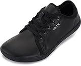 WHITIN Women's Minimalist Barefoot Shoes Size 9.5 Zero Drop Wide Width Toe Box Fashion Sneakers Walking Tennis Running Leather Teacher Flat Black 41