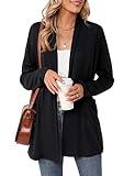 Micoson Women's Lightweight Open Front Black Cardigan Casual Loose Long Sleeve Cardigan Sweaters with Pockets L