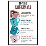 English Educational Poster, Writing Print Decorations for Classroom Learning Corner, CUPS Writing Strategy Poster, CUPS Editing Writing Strategy Checklist 11x17, Laminated Unframed Art