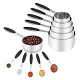 Stainless Steel Measuring Cups and Spoons Set of 10 Piece, Premium Nesting Metal Measuring Cups Set with Silicone Handles for Dry and Liquid Ingredients, Cooking & Baking (black)