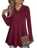 Gaharu Long Tunic Tops for Leggings Ladies Tunic Sweatshirts Long Sleeve Winter Shirts Dressy Warm Holiday Blouses Fall Outfits Dark Red,X-Large