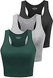 Workout Crop Tops for Women Tank Top Cropped Athletic Shirt Racerback Tanks Sleeveless Undershirt Fitted Summer Tops Gym Exercise Clothes Work Out Running Activewear 3 Pack Black/Grey/Emerald Green M