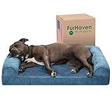 Furhaven Orthopedic Dog Bed for Large/Medium Dogs w/ Removable Bolsters & Washable Cover, For Dogs Up to 55 lbs - Faux Fur & Velvet Sofa - Harbor Blue, Large