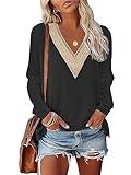 Womens Fall Fashion 2024 Long Sleeve Shirts V Neck Sweartshirt for women Sweaters Dressy Casual Tunic Tops Trendy Blouses Ladies Clothes Black Medium