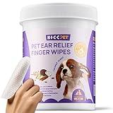 HICC PET Ear Finger Wipes for Dogs & Cats - Gently Remove Ear Wax, Debris - Sooths & Deodorizes - Relieve Ear Itching & Inflammation, Fresh Coconut Scent, All Natural Ingredients - 50 Count