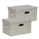 BinWhiz Storage Bins with Lid, Fabric Cube Bins Organizer Basket, Foldable Storage Box Containers with Handles for Closet Shelf Home Office Utility Room, 2-Pack (Small Size: 15x11x8.3 Inch, Beige)