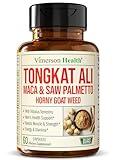 Tongkat Ali for Men - Healthy Testosterone Support. Balanced Energy Supplements for Men with Horny Goat Weed, Maca Root Powder, Tribulus Terrestris, Saw Palmetto Extract. Tongat-Ali for Men. 60 Caps