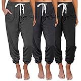 SUNBS 3 Packs Womens Sweatpants Baggy Comfy Lounge Pants Yoga Joggers Workout Pajamas Clothes Casual Fall Fashion 2024 BlackBlackgreyDarkgrey XL